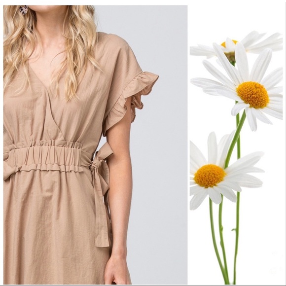 entro Dresses & Skirts - Cecilia Safari Taupe Gathered Waist Dress